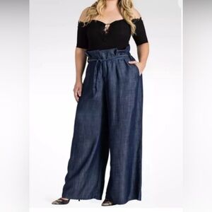 Standards and Practices Tencel Denim Cropped Wide Leg Pants with Belt Blue 22